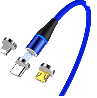 Hot Sell original 360 degrees magnet phone charger cable multi usb Micro/IOS/Type C fast charging LED magnetic data cables